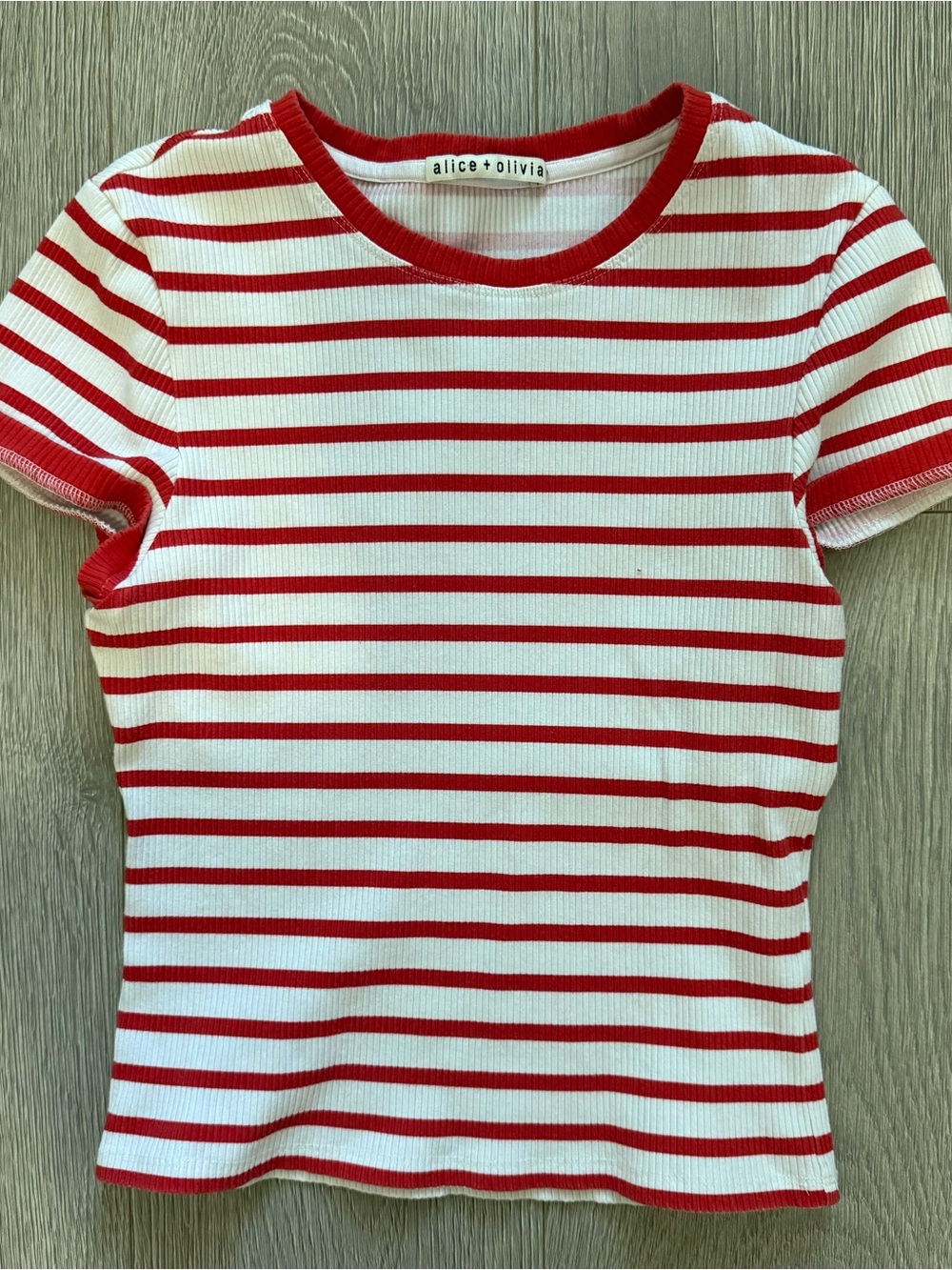 alice + olivia Tess Red & White Striped Ribbed Tee